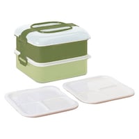 サンコープラスチック お重 2段 リオパック N2段 3200ml 取り皿付き グリーン ※3個以上から注文可能(販売価格は1個単位の価格)