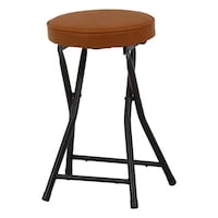 不二貿易 折りたたみ椅子 スツール 座面高49.5cm 合皮クッション座面 ブラックフレーム ブラウン