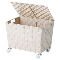 ちどり産業 収納ボックス PPバスケット ふた付き キャスター付き 幅38×奥行26×高さ25cm ベージュ ※2個以上から注文可能(販売価格は1個単位の価格)