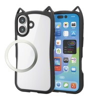 エレコム iPhone 17 ケース ハイブリッド 衝撃吸収 猫耳デザイン ナイトキャット