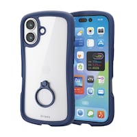 エレコム iPhone 17 ケース ハイブリッド 衝撃吸収 リング付 Grippy 紺色