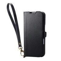 エレコム iPhone 17 ケース レザー 手帳型 マグネット ハンドストラップ付 黒