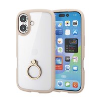 エレコム iPhone 17 ケース ハイブリッド 衝撃吸収 軽量 薄型 リング付 茶