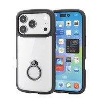 エレコム iPhone 17 Pro ケース ハイブリッド 衝撃吸収 軽量 薄型 リング付 黒