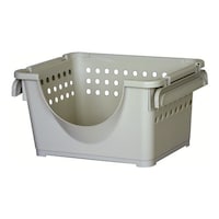 平和工業 収納バスケット スタッキングバスケット浅型 前開き 幅42×奥行32×高さ23cm ミルクティーベージュ