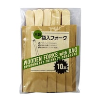 大和物産 使い捨てフォーク 木製 袋入 10本入 15.8cm Green Select