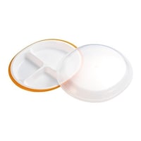 小森樹脂 ランチプレート フタ付きランチプレート 丸型 楽弁 仕切り付き プラスチック製 オレンジ オレンジ