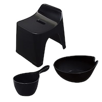 シンカテック 風呂椅子 洗面器 手桶 セット ヒューバス バススツール まとめ買い 3点セット 座面25cm ブラック