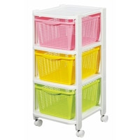 不動技研 収納ラック 3段 引き出し 幅31×奥行43×高さ75cm カラフルカラー ラック キャスター付き