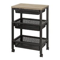 不動技研 キッチンワゴン 引き出し付き 幅46 奥行30 高さ70 ブラック