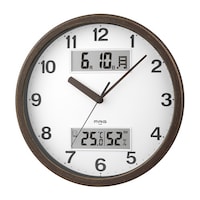 ノア精密 掛け時計 MAG ダブルポイント 連続秒針 カレンダー付き 温湿度計付き ノア精密 ウォールクロック ブラウン