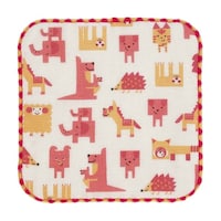 ウェーブ ミニタオル 15×15cm ブロックアニマル ピンク