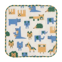 ウェーブ ミニタオル 15×15cm ブロックアニマル サックス