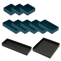 山内紙器 収納トレー 整理トレイ SHIKI 浅型 10個セット 小物収納 ピーコックブルー×ブラック