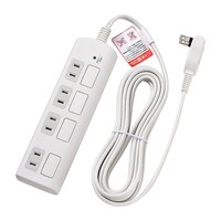朝日電器 耐雷フラットスイッチ付タップ4P 3m WBSLS403F(W)