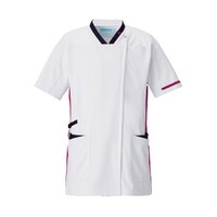 KAZEN スクラブジャケット半袖男女兼 ホワイト×ネイビー×プラム 3L 99815