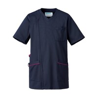 KAZEN メンズスクラブジャケット半袖 ネイビー×プラム 3L 98448