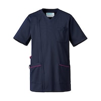 KAZEN メンズスクラブジャケット半袖 ネイビー×プラム S 98448