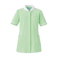 KAZEN レディスジャケット半袖 グリーン×ホワイト L 77622