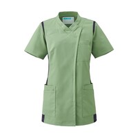 KAZEN レディススクラブ(前開き)グリーンティー×ネイビー 5L 97252 5L