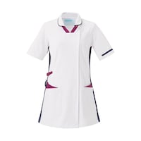 KAZEN レディススクラブ半袖衿付 ホワイト×プラム×ネイビー 3L 99618