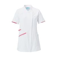 KAZEN レディスチュニックジャケット半袖 ホワイト×ピンク LL 98513L