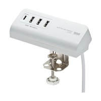 サンワサプライ クランプ式USB充電器 TypeC1ポート+USB3ポート ホワイト ACAIP51W