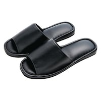 アズワン フェイクレザー前開きスリッパ フリーサイズ ブラック