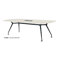 ニシキ工業 CADミーティングテーブル 幅2400×奥行1000 ホワイトグレイン×ブラック ボート型 ワイヤリングBOX付 CADB2410BWWG 1台 【メーカー直送/車上渡し】(お客様組立)