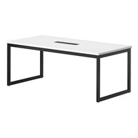 ニシキ工業 QBミーティングテーブル 幅1800×奥行900 オフホワイト×ブラック ワイヤリングBOX付 QBB1890WOW 1台 【メーカー直送/車上渡し】(お客様組立)