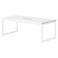 ニシキ工業 QBミーティングテーブル 幅1800×奥行900 オフホワイト×ホワイトワイヤリングBOX付 QBH1890WOW 1台 【メーカー直送/車上渡し】(お客様組立)