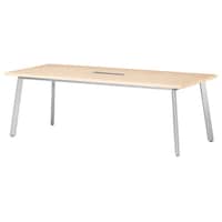 ニシキ工業 UMミーティングテーブル 幅2400×奥行1200 ライトオーク×シルバー ワイヤリングBOX付 UMS2412KWLO 1台 【メーカー直送/車上渡し】(お客様組立)