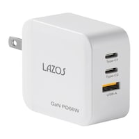 Lazos AC充電器 3口 66W USBA×1 C×2 PD対応 窒化ガリウム ホワイト 1ケース(6個入) LAC3G66W