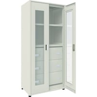 トラスコ中山 TRUSCO M3型ユニット中量棚 両開きアクリル扉・背・側パネル付 H2100XW900 引出3段付 単体 M3U7364H3SGA 1台