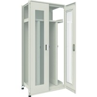 トラスコ中山 TRUSCO M3型ユニット中量棚 両開きアクリル扉・背パネル付 H2100XW900 パンチングパネル3枚付 連結 M3U7364P3SAB 1台