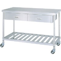 シンコー シンコー ステンレス(SUS304)作業台片面引出付スノコ板棚キャスター付 φ75ウレタン車 1500×450×800 WDSNC15045U75 1台