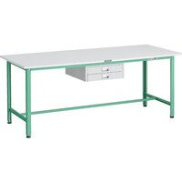 トラスコ中山 TRUSCO 軽荷重作業台(300kg)AE型 1800X750XH740 薄型2段引出し付 ヤンググリーン色 AE1800UDC2YG 1台