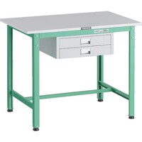 トラスコ中山 TRUSCO 軽荷重作業台(300kg)AE型 900X600XH740 薄型2段引出し付 ヤンググリーン色 RAE0960UDC2YG 1台