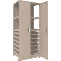 トラスコ中山 TRUSCO M3型ユニット中量棚 両開き扉 背パネル 引出用スライド棚6段付 H2100XW900 連結 M3U7364SL6SRB 1台