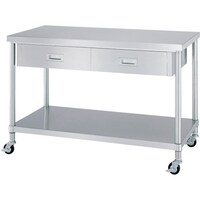 シンコー シンコー ステンレス(SUS430)作業台片面引出付ベタ棚板キャスター付 φ100ウレタン車 ステンレス金具 1200×450×800 WDBC12045800SU100 1台