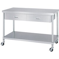 シンコー シンコー ステンレス(SUS304)作業台片面引出付ベタ板棚キャスター付 φ75ウレタン車 ステンレス金具 1200×600×800 WDBNC12060800SU75 1台
