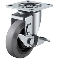 ユーエイキャスター ユーエイ プレート式 自在 キャスター グレーゴム 車輪径100mm ストッパー付き SILENTタイプ SJFS型 取付寸法71×71(68×68) SJF100NRSG 1個