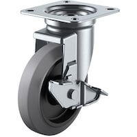 ユーエイキャスター ユーエイ プレート式 自在 キャスター グレーゴム 車輪径100mm ストッパー付き Jタイプ JS型 取付寸法74×74(67×67) NRJ100SG 1個