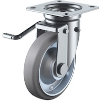 ユーエイキャスター ユーエイ プレート式 自在 キャスター グレーゴム 車輪径100mm ストッパー付き Jタイプ JB(L)型 取付寸法74×74(67×67) WJB100LG 1個