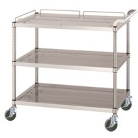 シンコー シンコー ステンレスワゴン(SUS304)天地3段タイプ パンチング棚 ガード付1段ガード無2段 φ100ウレタン車 750×450×800 PMN127545U100 1台