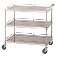 シンコー シンコー ステンレスワゴン(SUS430・ガード付)天地3段タイプ パンチング棚 φ100ウレタン車 900×600×800 PM309060U100 1台