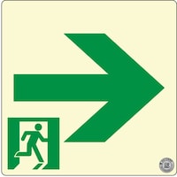 エルティーアイ アルファフラッシュ 非常用標識 高輝度蓄光式誘導標識 硬質塩ビ板タイプ C級認定品(HP051号) 消防認定品 非常口→ PSNシリーズ 120mm×120mm 厚み1.5mm PSN961 1枚