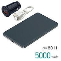 大橋産業 No.8011 準固体モバイルバッテリー 5000mAh カラー:ブラック DC12/24V USB充電器付(安全性が高い準固体電池を採用/長寿命・軽い・薄い・安全で安心)