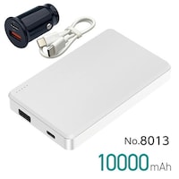 大橋産業 No.8013 準固体モバイルバッテリー 10000mAh カラー:ホワイト DC12/24V USB充電器付(安全性が高い準固体電池を採用/長寿命・軽い・薄い・安全で安心)