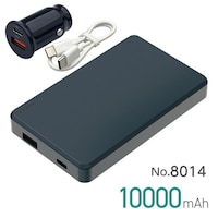 大橋産業 No.8014 準固体モバイルバッテリー 10000mAh カラー:ブラック DC12/24V USB充電器付(安全性が高い準固体電池を採用/長寿命・軽い・薄い・安全で安心)